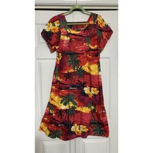 Ali’i Fashions Hawaii Brand Dress Muumuu L Tropical Aloha Red Hibiscus Floral